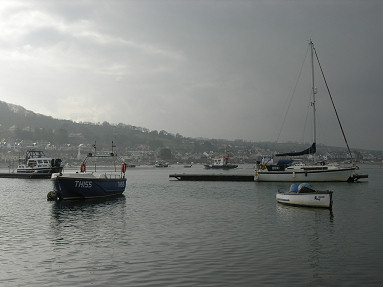 View towards Shaldon from Teignmouth Back Beach over a cloudy, calm lunchtime on 20th Feb 2009