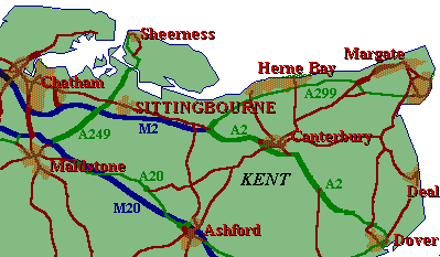 Map showing location of Sittingbourne, Kent